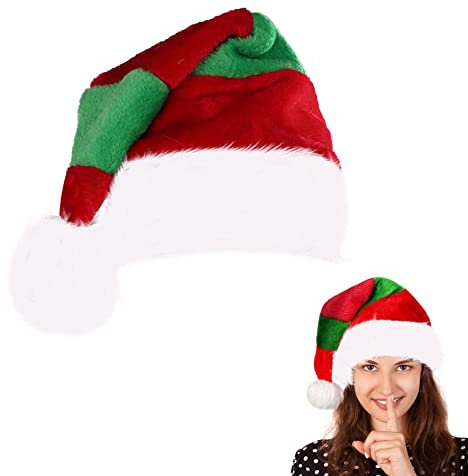 1 Stück Weihnachtsmütze,Nikolausmütze,Weihnachtsmann Mützen,Rot & Grün Santa Mütze,Rot Santa Hat Nikolaus Dicker Fellrand aus Plüsch Nikolaus Mütze,Weihnachten Hut,Weihnachtliche Mütze für Erwachsene