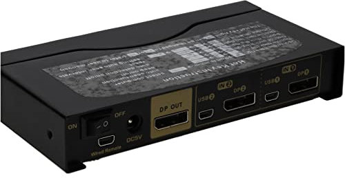 kenable 2 Port DisplayPort KVM Switch 4K 60Hz mit Kabeln & Fernbedienung Metall Schwarz