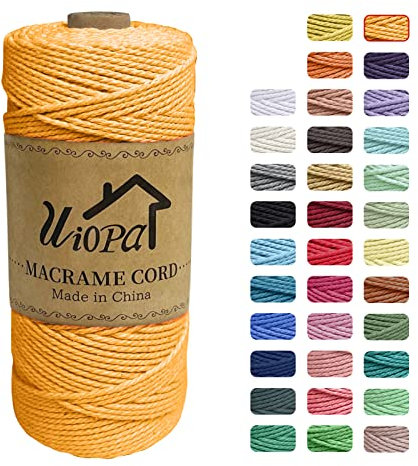 Uiopa Macrame Corda 2mm x 200m, Filo di Cotone 3 Strand Twisted, Filo Macrame Spago Colorato per Artigianato Fai da Te Piante da Appendere Acchiappasogni