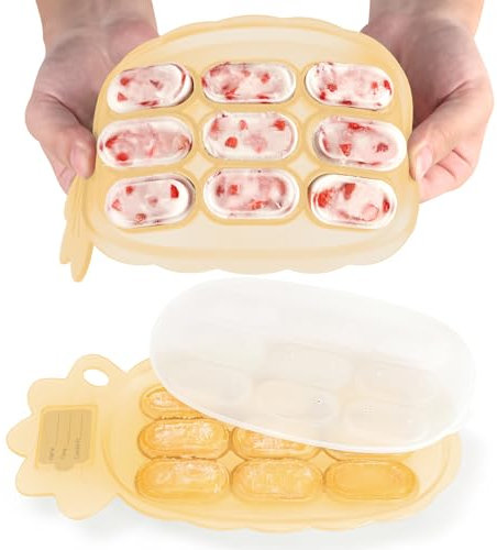 haakaa Babynahrung Gefrierschalen Muttermilch Zahnen Popsicle Form Babynahrung Aufbewahrungsbehälter – Silikon Eiswürfelform mit Deckel Baby selbstfütternde geteilte Wurstplatte – 4 m + Baby- Banane