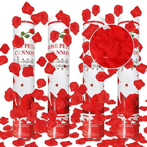 Konfettikanone, Taozoey Konfettikanone mit Rote Blütenblättern*4, Party Popper, Konfettikanone Hochzeit, Konfetti-Shooter, Konfettikanonen für Hochzeit, Party, Geburtstag, Silvester