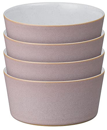 Denby - Impression Pink Straight Rice Bowls Set of 4 - Dishwasher Microwave Safe Modern Crockery - Ceramic Stoneware Tableware