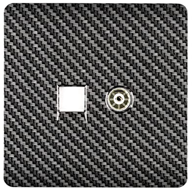 Trendi Switch 2 Gang TV Co-Axial & RJ45 Cat 5e Modern PC Ethernet Sockets in Carbon Fibre