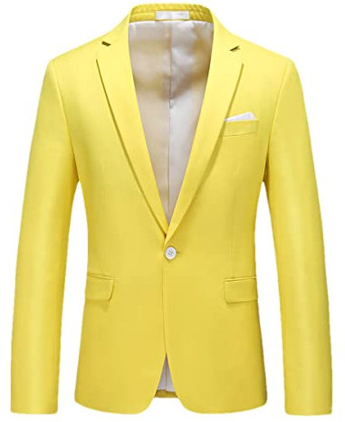 Ruereuu Giacca Blazer Slim Fit Uomo, Giallo limone, M