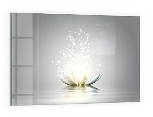 DEQORI Glas-Magnettafel | 60x40 cm groß | Motiv Funkelnde Lotusblüte | Memo-Board aus Glas | Magnetboard inkl. Magnete, Stift & Tuch für Küche & Büro | Tafel magnetisch & beschreibbar