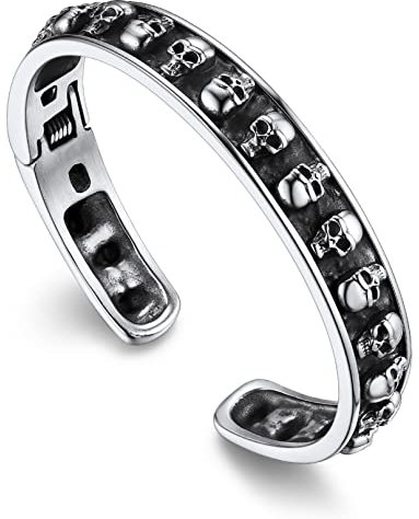 Bandmax Totenkopf Armspange Edelstahl Armband Herren Offener Armreif Schädel Armband Biker Punk Armband Totenköpfe Partnerarmbänder Totenkopf Schmuck Accessoires