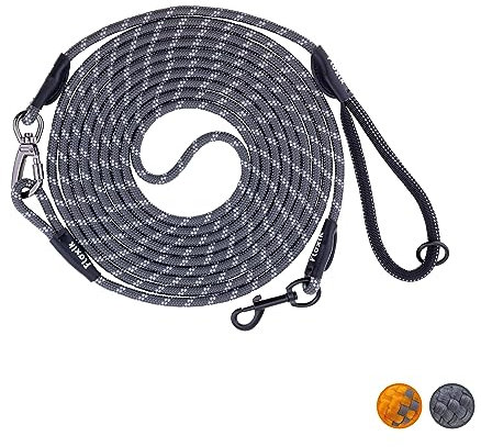Floxik Schleppleine 5m kleine Hunde leicht | Hundeschleppleinen 5m mit Abnehmbarer Handschlaufe in orange/grau | Mini Schleppleine