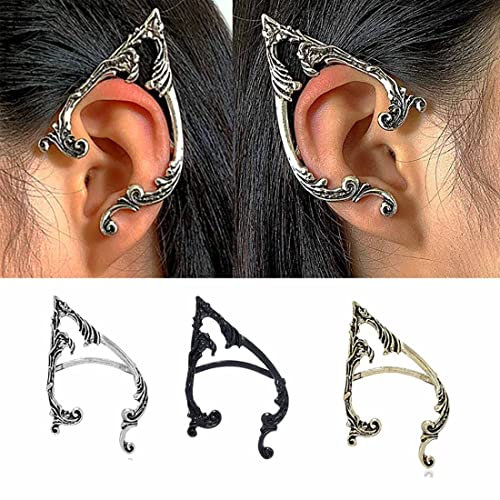 Cubahop 1-Paar Vintage Elfen Ohr Manschetten Piercing Ohr Manschette Ohrringe Kletterer Ohr Wrap Gothic Übertriebenen Ohrring für Frauen und Mädchen (Silber)