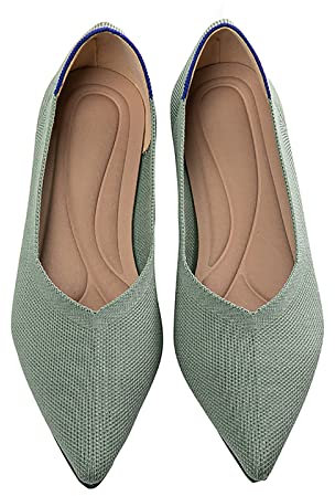 MACHSWON Women’s Ballet Dressy Flats Pointed Toe Knit Dress Shoes Slip On Casual Foldable Ballerina Walking Shoes (Light Green, Size 4)