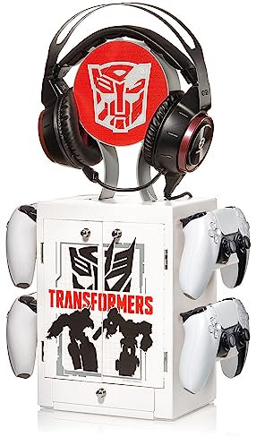 Numskull Official Transformers Gaming Accessory Locker & Storage Stand – Holds 10 Games/DVDs, 4 Controllers, Headset, and Accessories – Durable & Compact Organizer – Official Transformers Merchandise
