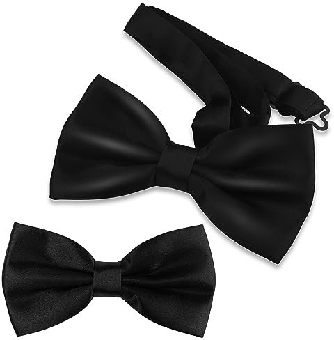 Mesybveo 2 Pezzi Papillon da Uomo Nero Regolabili, Pre-legati e da Annodare Con Gancio, in Tinta Unita per Adulto e Bambini, Cravatta a Farfalla per Matrimoni e Feste