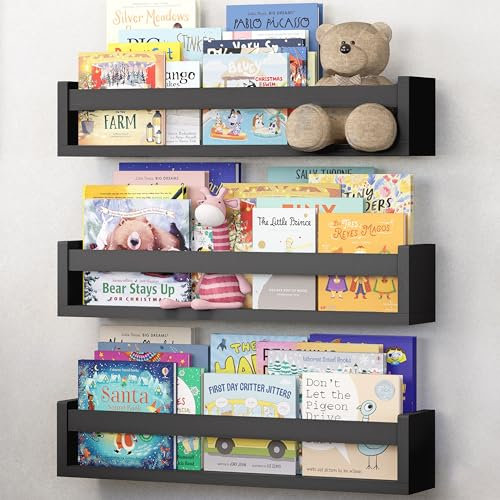 NATURE SUPPLIES Schweberegale für die Wand, Kinder-Bücherregal für Schlafzimmer, Bücherregal für Kinderzimmer, Regal für Kinder, Wandregale für Bücher, Holzregale für Zuhause, 3 Stück, platzsparend
