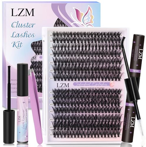LZM Wimpern Extensions Set, 280PCS Lash Extension Set D Curl 30D+40D 9-16mm mix Wimpern Extensions mit Pinzette, Dichtung und Lashes Kleber Entferner für Anfänger