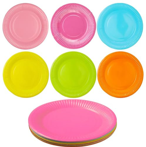 Youery Assiettes Carton Couleur,Lot de 60 Jetables Assiettes en Papier Multicolores,Assiettes à Dessert en Carton Colorées, DIY Rondes Assiettes de Fête, pour les fêtes et les pique-niques