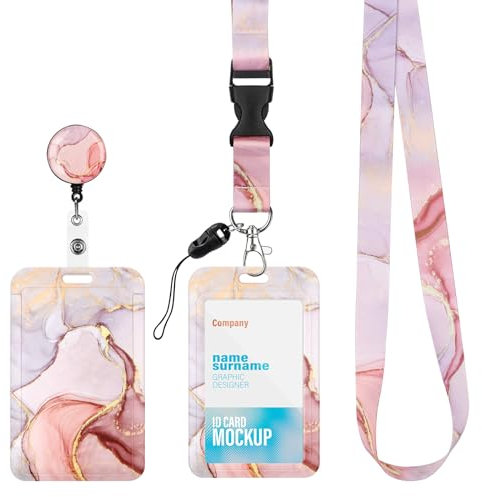 Porte Badge avec Cordon Tour de Cou, Lanyard Strap Neck avec Swivel Lobster Clasp, Porte Carte pour Bureau École, Carte de Bus (MABRE ROSE)