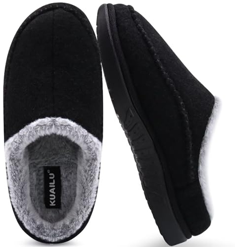 KuaiLu Pantoufles Pour Support de l'arche Hommes Confort Mémoire de Forme | Fausse Fourrure Doublure en Peluche Chaude Chaussons,Fait Sabot Facile à Mettre Maison Slippers d'intérieur Chaussures