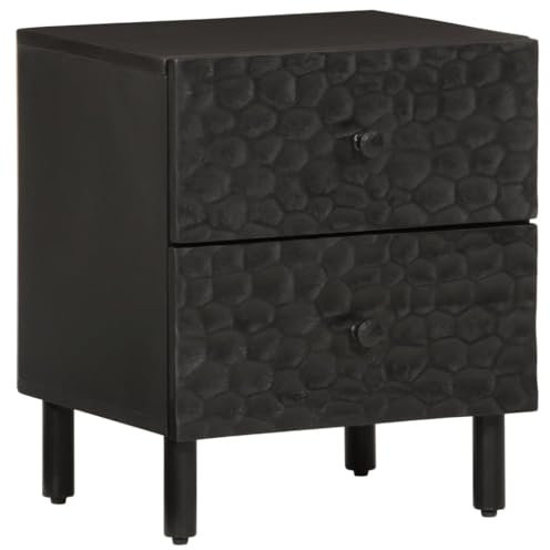 vidaXL Nachttisch, Nachtschrank mit 2 Schubladen, Nachtkommode für Schlafzimmer, Nachtkonsole Beistelltisch, Modern, Schwarz Massivholz Mango