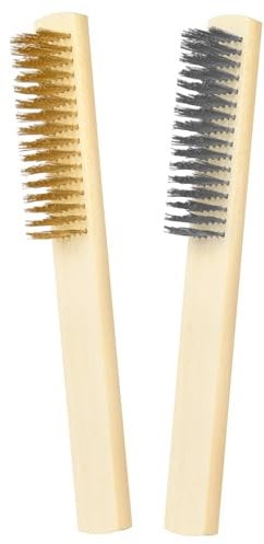 Flintronic Set of 2 Wire Brush, Wooden Handle Universal Wirebrush, Heavy Duty Steel Brushes for Rust Removal, Removing Paint, Cleaning Scratch and Welding Slag