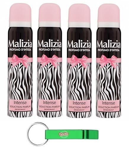 4x MALIZIA Deodorante Donna Intense Seduction Parfum,Deodorant Deo Spray für Damen 100ml + Beni Culinari Kostenloser Schlüsselanhänger