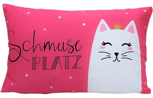 Dekohelden24 Zierkissen - Kuschel Kissen mit Katze/Dekokissen - Kopfkissen - Schmuse Platz - L/B/H ca. 40 x 13 x 23 cm, 100% Baumwolle.