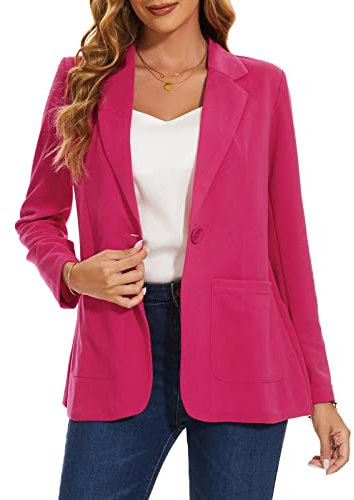 LADI TREND Blazer à un bouton pour femme - Veste blazer à revers cranté - Vêtement de travail élégant classique formel à manches longues, R-Rose vif, XXL