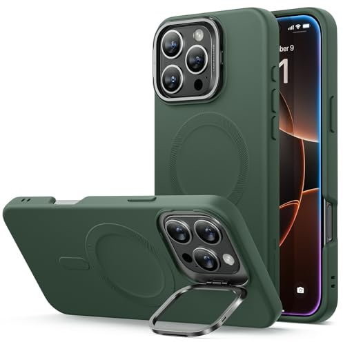 ESR for iPhone 16 Pro Max Case, Silicone Case with Stand, Compatible with MagSafe, Built-In Camera Stash Stand, Cloud Series, Green