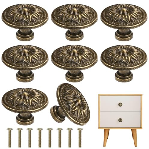 8 Pièces Bronze Bouton de Meuble Vintage,Bouton de Porte de Placard Vintage Ronds, 30mm Boutons de Tiroir, Boutons D'armoire, Vintage Tiroir de Porte Poignée pour Armoire,Commode,Placard,Salle de Bain