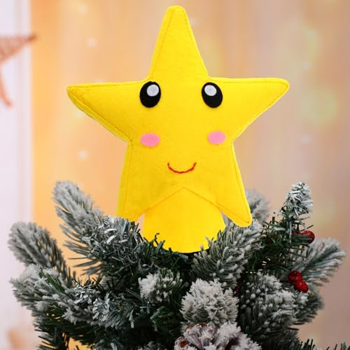 Gejoy Stern Weihnachtsbaumspitze Niedlicher Stern Weihnachtsbaum Dekoration 17,8 cm Stern Filz Ornamente Dekorative Stern Baumspitze für Weihnachten Baumspitze Xmas Urlaub Party