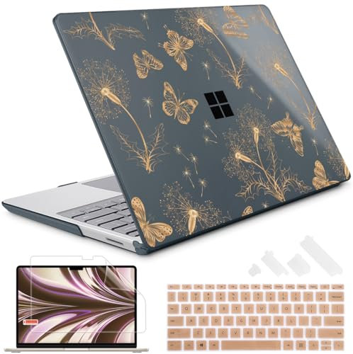Lepeoac Compatible with 12.4 inch Microsoft Surface Laptop Go 3 Go 2 Go 1 Models: 1943 2013(2023 2022 2020 Release, Plastic Hard Shell Case with Keyboard Cover & Screen Protector, Butterflies