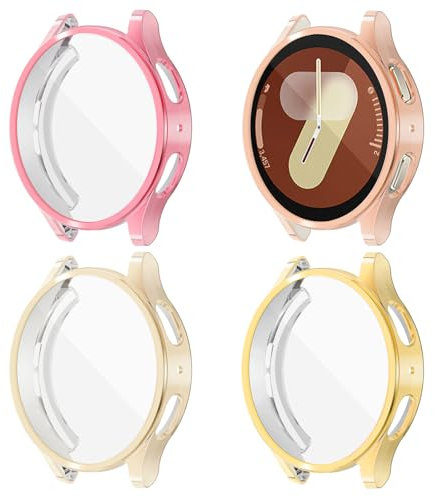 Yolovie (4 pezzi) Proteggi Schermo Cover morbide per Samsung Galaxy Watch 7 44mm (2024 Verison) Custodia TPU iWatch Protezione (44mm Rosa/Oro rosa/Crema oro/Oro)