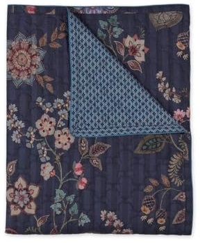 PiP Studio Tagesdecke Quilt Buenas Noches Dunkelblau Blüten Blumen Floral Geblümt Fliesenprint Wende Perkal, Größe:180 x 260 cm