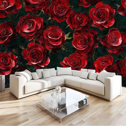 Tapete Mit Vintage-Rosenmotiv, Zum Abziehen Und Aufkleben, 380 X 280 Cm, Rote Rosen-Tapete, Modern, Selbstklebend, Wasserfest, Kontaktpapier, Entfernbare Tapete Für Schlafzimmer Und Wohnzimmer