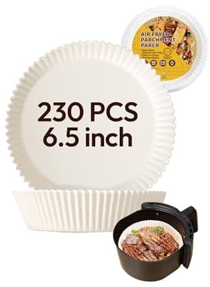 Katbite Air Fryer Liners Disposable, Non-Stick Air Fryer Parchment Paper Liners, Oil-Proof Water-Proof Round Air Fryer Liners for Cooking, Baking (6.5-230pcs-white)