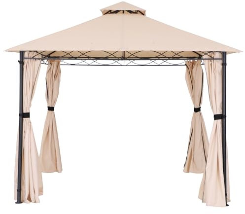 Pavillon 3X3M Wasserdicht Stabil Winterfest Robuster Gartenpavillon mit Vorhänge Atmungsaktiver Pavillion für Camping Garten und Terrasse (Beige)