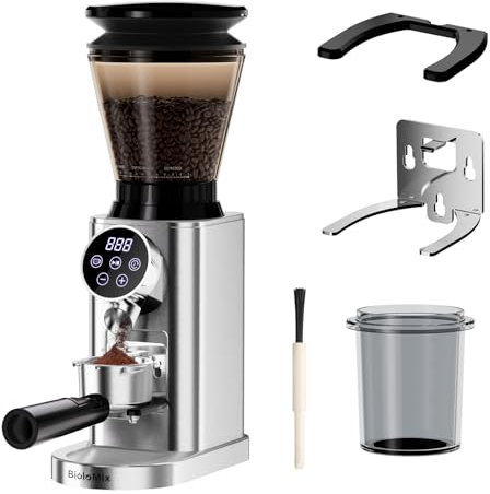 Biolomix Elektrische Kaffeemühle mit abnehmbarem Griffhalter,48 Mahlgradeinstellungen,einstellbar von 2 bis 12 Tassen,Elektrische Kaffeemühle aus Edelstahl,für Drip/Pour/Filter/Kaltextraktion(CG210-1)