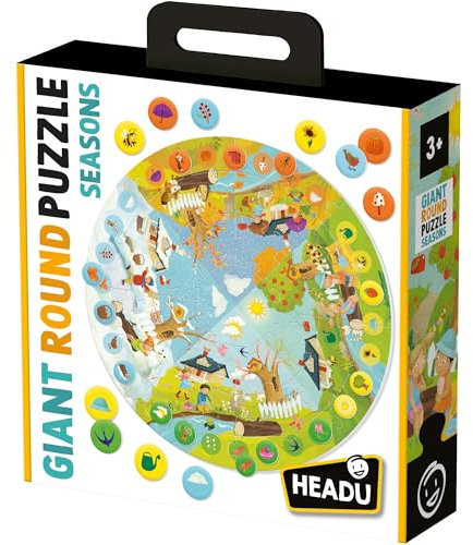HEADU - Giant Round Puzzle Seasons - Drehen und Spielen Sie mit den Jahreszeiten! - Lernpuzzle für Kinder von 3 bis 8 Jahren, Made in Italy
