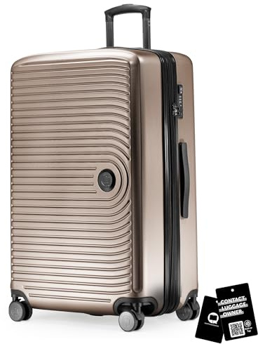 Hauptstadtkoffer Mitte - Großer Hartschalenkoffer + Digitaler Namensschild, TSA, 4 Rollen, Check-In Gepäck mit XL-Erweiterung, Reisegepäck 77cm, Koffer bis 23kg Gepäck, 130 Liter, Champagner