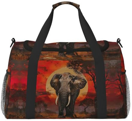 Elephant Sunset Reisetasche mit Reißverschlüssen und Griffen, große faltbare Reisetasche für Familienurlaub, Schwarz , Taglia Unica