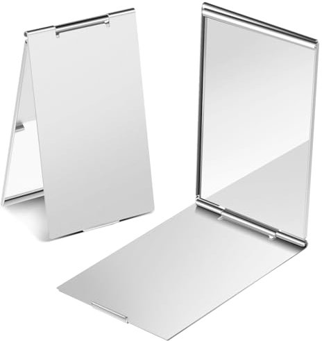 ElevateTech Espejo de bolsillo 2 piezas Espejo plegable portátil ultrafino y duradero espejo de maquillaje con carcasa de aluminio espejo cosmético para viajes, baño maquillaje belleza