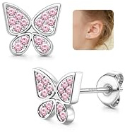 JeweBella Schmetterling Ohrringe Mädchen Kinder mit Ohrstiften Silber 925 | Niedlich Kleine Ohrringe,Schmuck Geschenke mit Box,Rosa/Lila/Blau/Bunt Zirkonia,20G