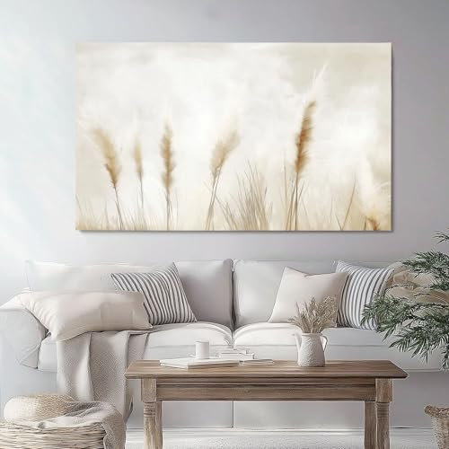 90 x 60 cm Leinwandbilder Bild auf Pflanzen Textur Pampasgras Hellbraunes, Vlies Wandbild Kunstdruck Wanddeko Wand Wohnzimmer Schlafzimmer über Bett Room Decor Geschenke