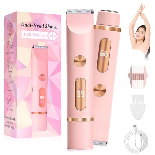 RoserRose Rasoi intimi per donne, Rasoi a doppia testa 2-in-1 per donne, Trimmer per bikini per zona intima con impermeabilità IPX7, Display LCD - Caricamento Type-C