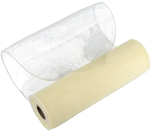 CABODYALS 2 Rolls 18.29M 26CM Wide Light Yellow Mesh Fabric Decoration Cream Christmas Tree Netting Trimming Sheer Transparent Plastic Ribbon Roll for Gifts Wrapping Wreaths Flower Diy Craft Supply