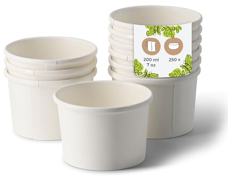 BIOZOYG Taza de Sopa 250 pieza 200 ml / 8 oz, Ø 90 mm, blanco - Taza grande, vasos carton - Vasos y platos desechables - Poke bowl, ramen bowl, vasitos aperitivos, cuenco sopa