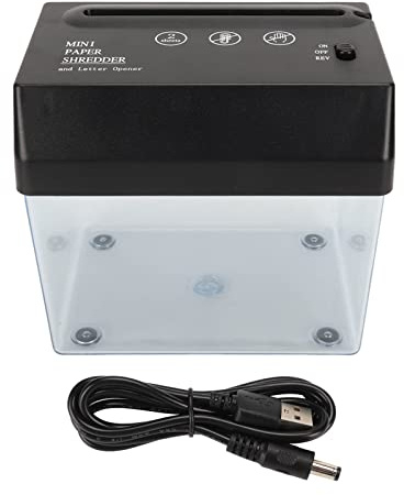 Sheet Cross Cut Paper Shredder, 30-Minute, USB Mini Cross Cut Strip 3.5mm | USB Rechargeable Portable Auto Paper Shredder with 70g Folded A4 Capacity and Clear Wastebin for Secure Disposal
