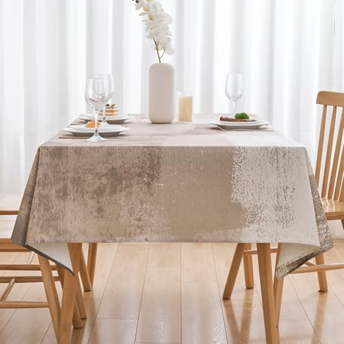 Mantel Mesa Rectangular 140 x 200 cm Beige Aspecto Lino Manteles Antimanchas Lavable Moderno Exterior Rústico Protector Mesa Comedor Decorativo para Cocina, Navidad, Fiestas, Cumpleaños