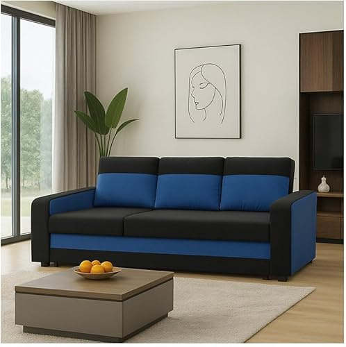 Agritrade AK Orion Sofa Bed – Modern Convertible Couch with Optional Corner Section & Storage – Multiple Colours (BLACK +BLUE, Standard Sofa)