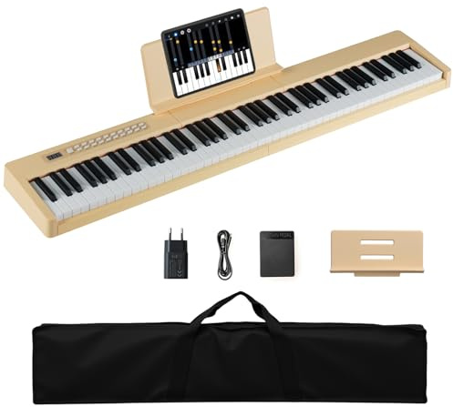 COSTWAY Keyboard Piano 88 Tasten, Digitales Klavier mit MIDI, Sustain Pedal, Musikständer & Tragetasche, E-Piano tragbar für Anfänger, Kinder, Erwachsene (Gelb)