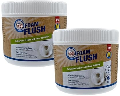 Pure100 FoamFlush - WC Reinigungsschaum 2x500 g - Aktivschaum mit Zitronensäure & Sauerstoff - Entfernt Kalk, Urinstein & Gerüche - Ohne Schrubben - Hygienische Tiefenreinigung & Frischer Duft