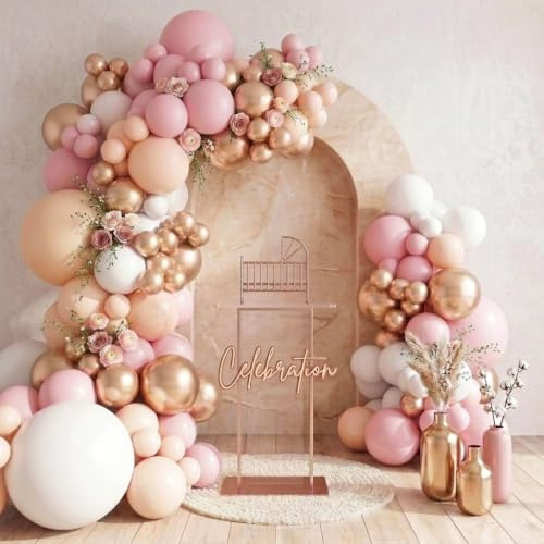 Kit Arco per Palloncini Oro Rosa Bianchi - 113Pezzi Ghirlanda Palloncini Compleanno In Rosa Bianchi Nudo per Decorazioni Compleanno Ragazza, Baby Shower, Addio al nubilato, Fidanzamento, Matrimonio